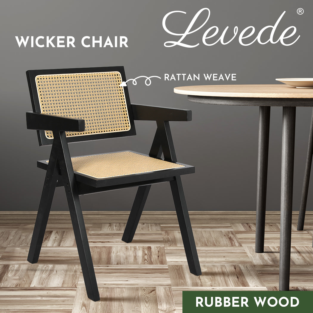 Levede 1x Black Wicker Armchair Dining Chair - Levede