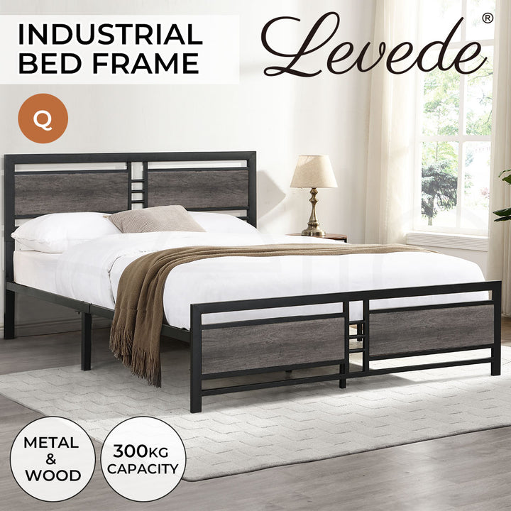 Levede Queen Bed Frame Metal Mattress Dark Grey - Levede