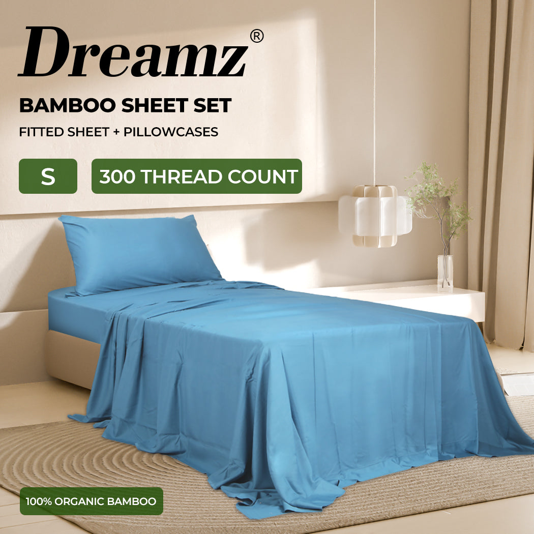 Dreamz 4pcs 100% Bamboo Bed Sheet Set in Blue Colour - Levede