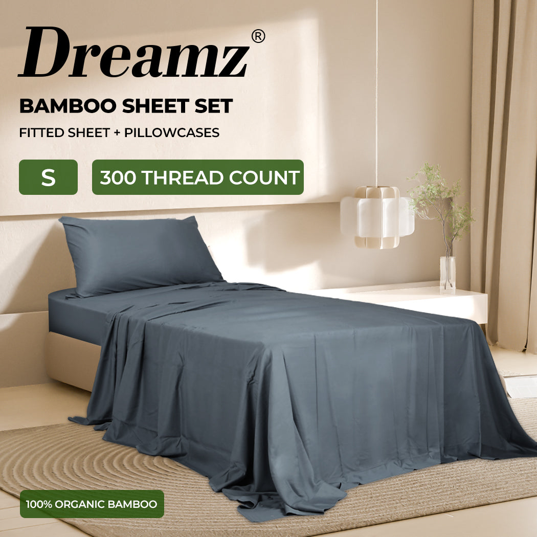 Dreamz 4pcs 100% Bamboo Bed Sheet Set in Charcoal Colour