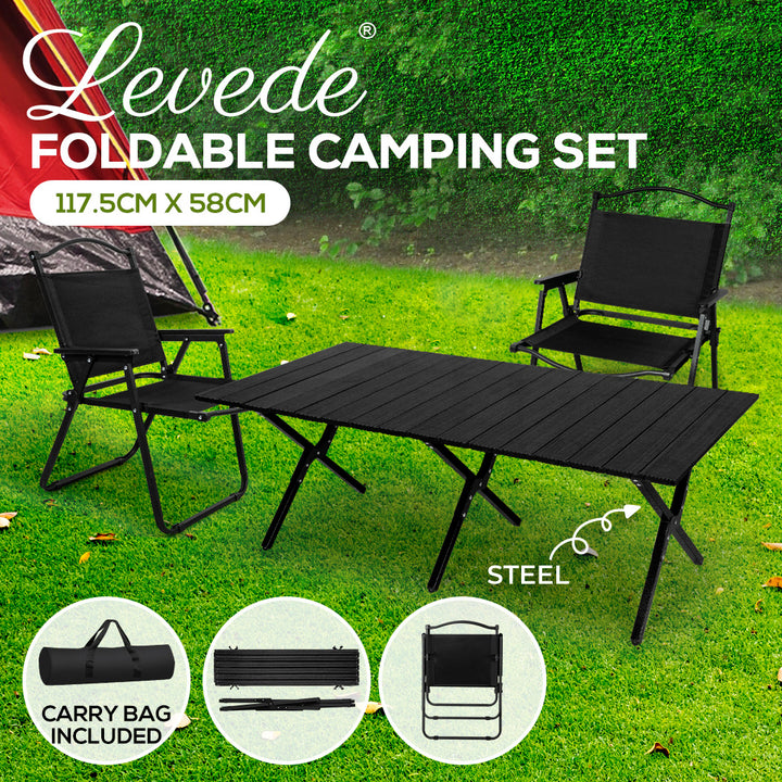 Levede Folding Camping Table Chair Set Black - Levede