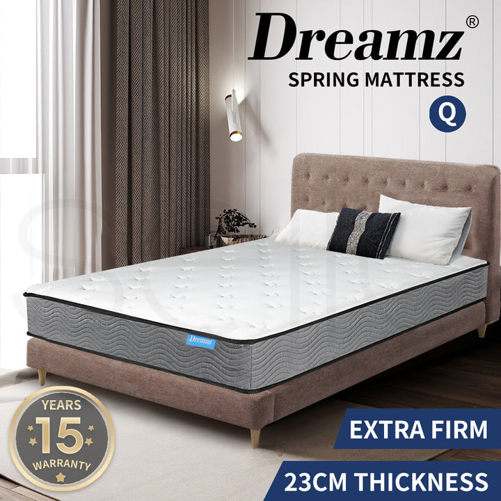 Dreamz Spring Mattress Pocket Bed Top Coil Sleep Foam Extra Firm Queen 23CM