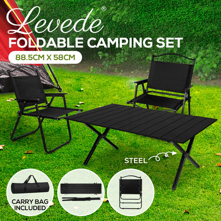 Levede Folding Camping Table Chair Set Black - Levede