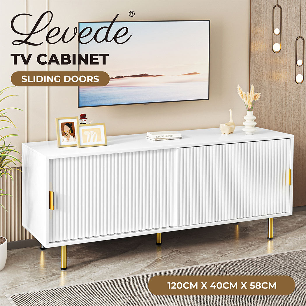 Levede 120cm TV Cabinet Entertainment Unit Stand Wooden Table Sliding Door White - Levede