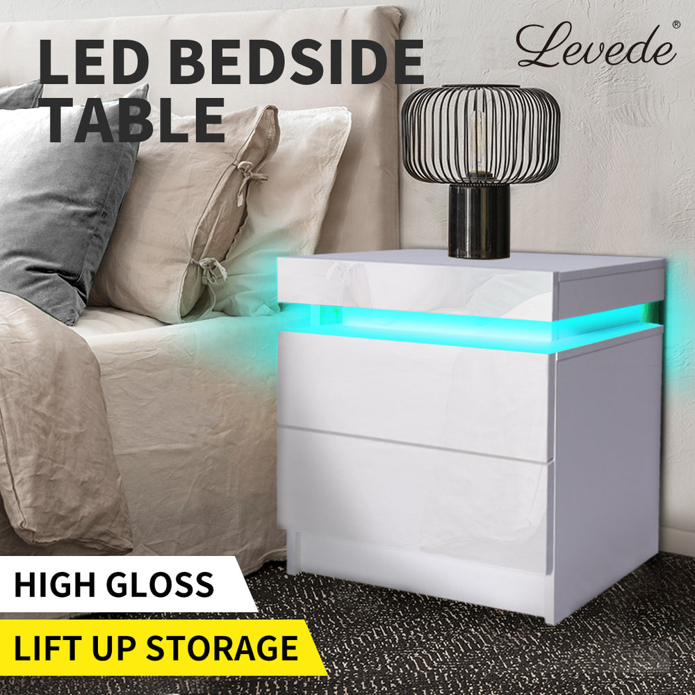 Levede Bedside Tables with RGB LED and 2 Drawers Side Table - Levede