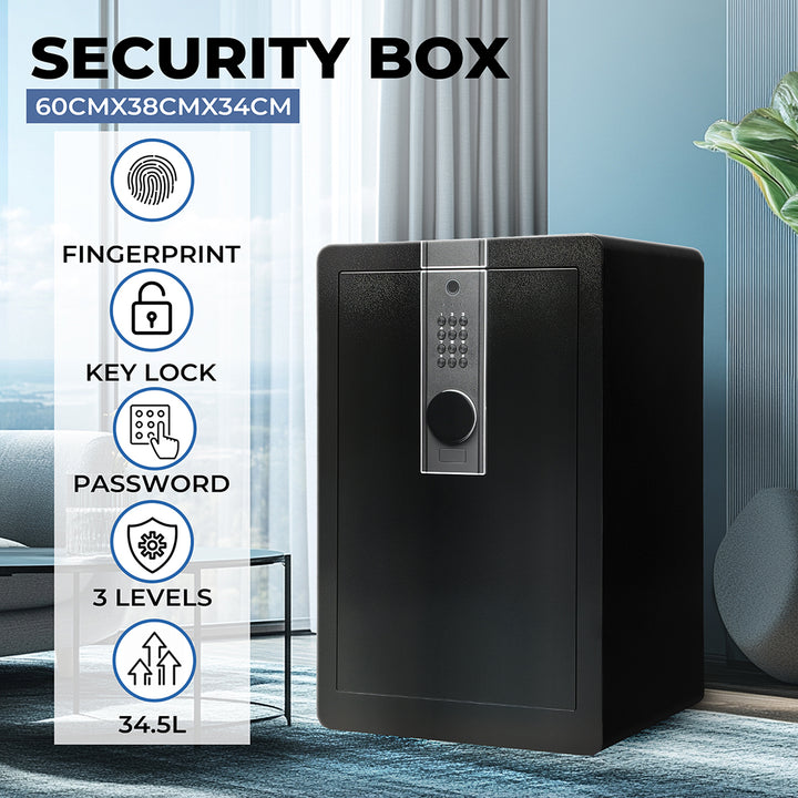 Fingerprint Large Security Safe Box Key Lock Money Safe Box Home Office 34.5L