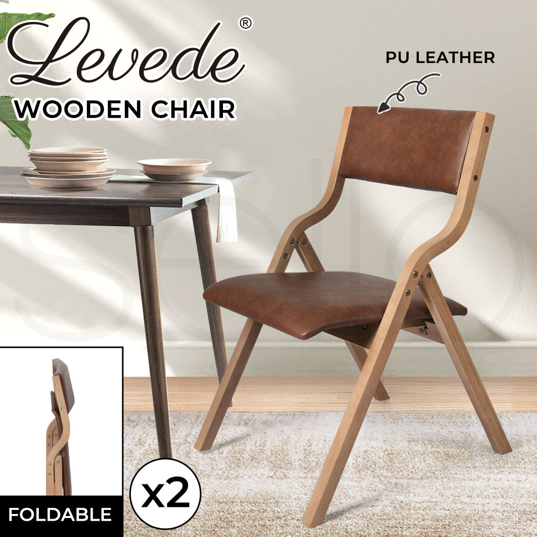 Levede 2x Dining Chairs Foldable PU Leather Kitchen Chair Lounge Room Vintage