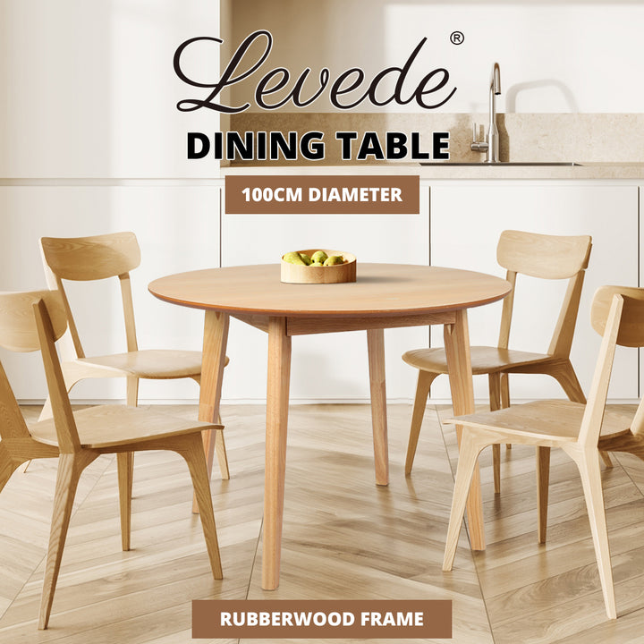 Levede Dining Table Round Rubberwood Base 100cm and 120cm - Levede