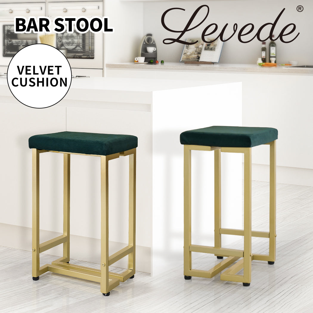 Levede 2x Bar Stools Velvet Backless - Levede