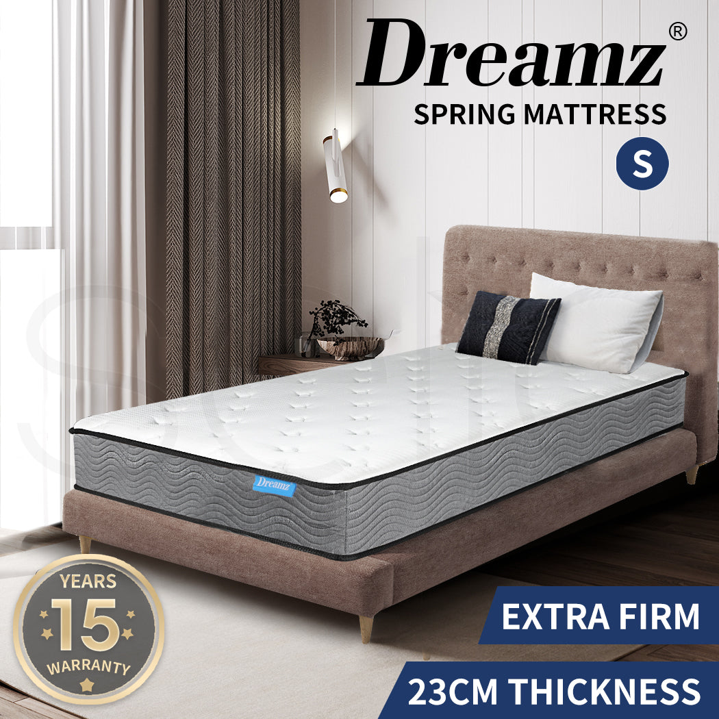 Dreamz Spring Mattress Pocket Bed Top Coil Sleep Foam Extra Firm Single 23CM