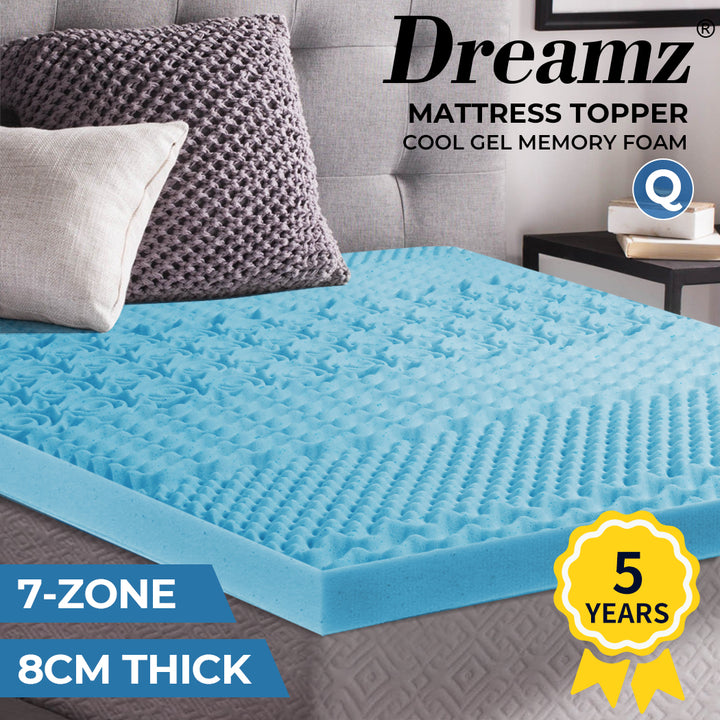 Dreamz 7-Zone Cool Gel Memory Foam Bamboo Queen Mattress Topper