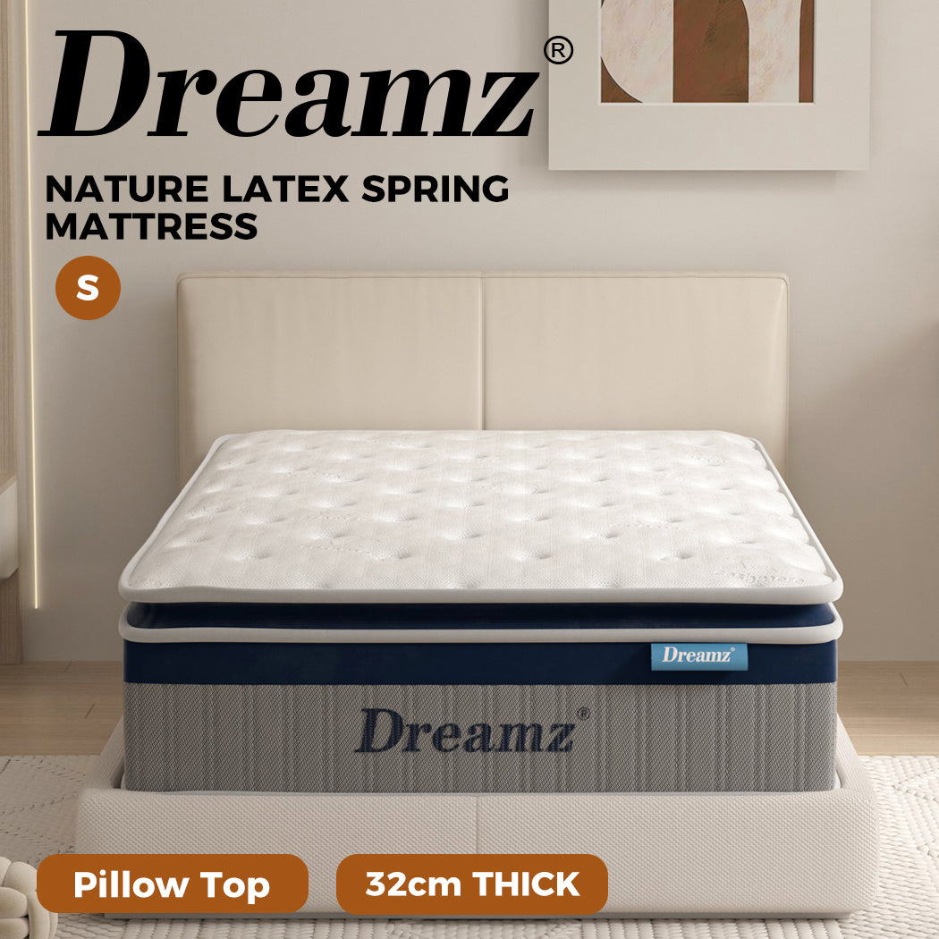 DreamZ Spring Mattress Pillow Top 7 Zone Pocket Spring Memory Foam 32CM Single