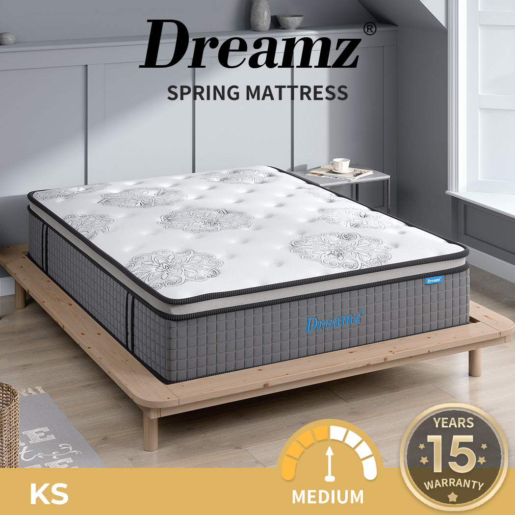 King Single Spring Mattress Bed Pocket Egg Crate Foam Medium Firm 35CM