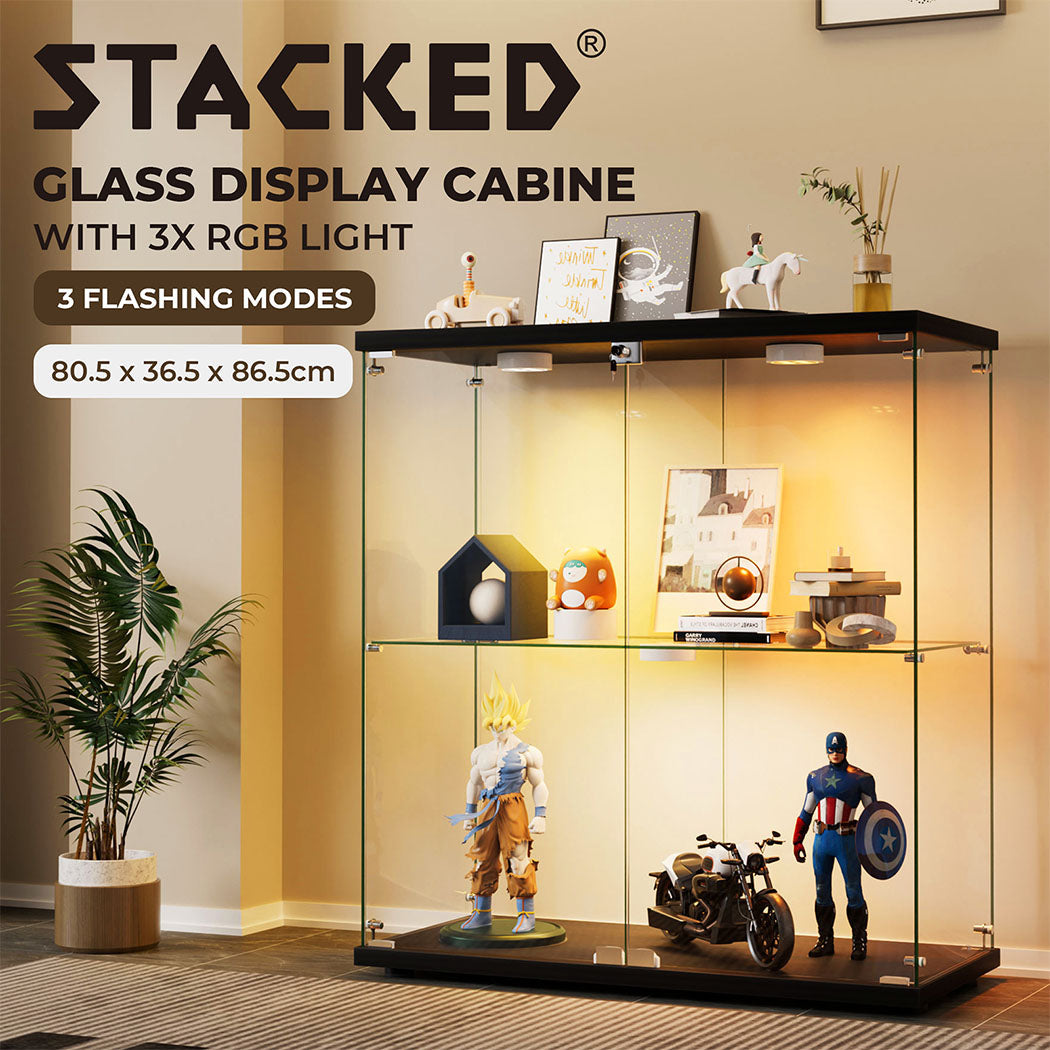Tempered Glass Display Cabinet With 3 RGB Lights Collections Lockable