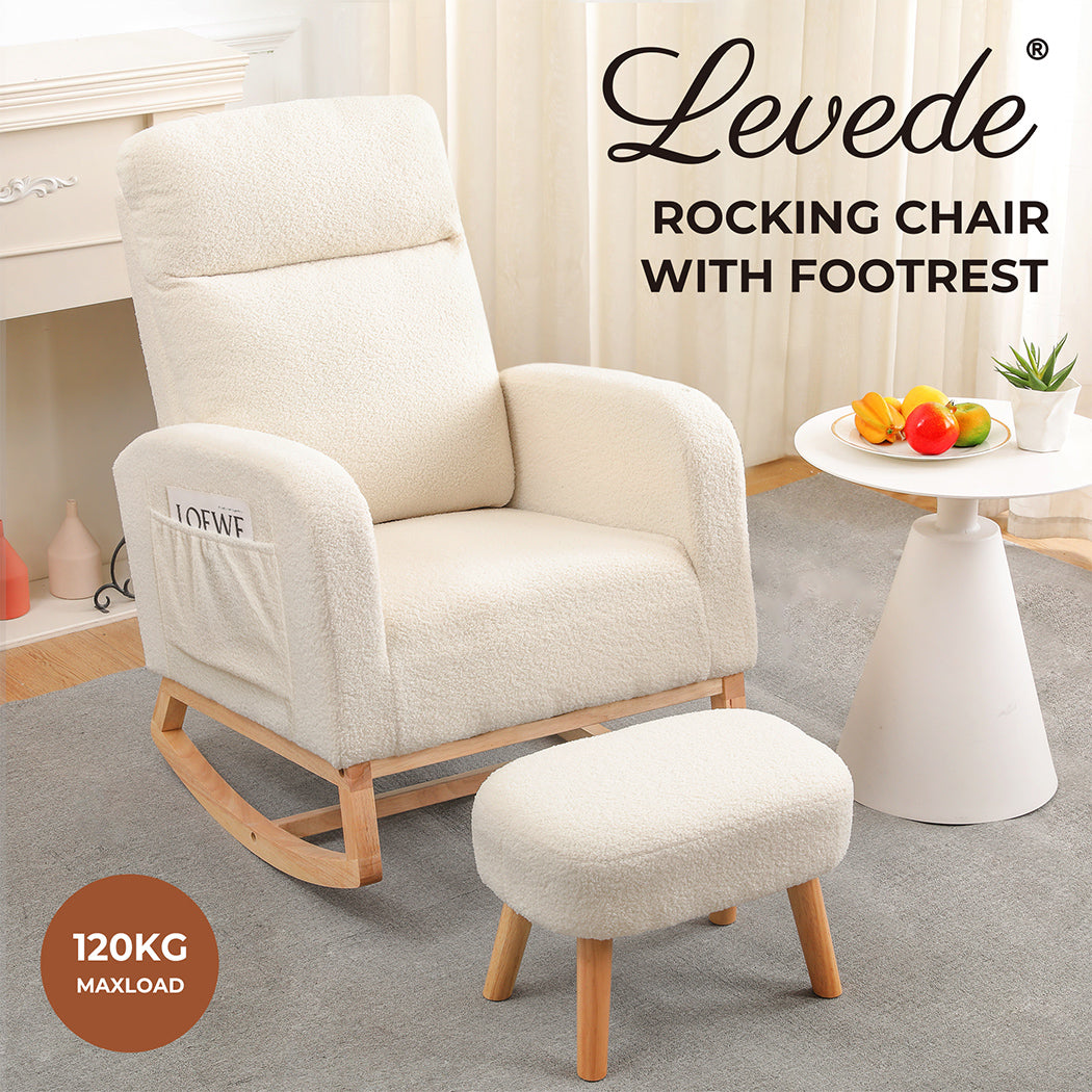 Levede Rocking Chair Rocker Armchair Lounge Sofa Ottoman Footstool Side Pocket - Levede