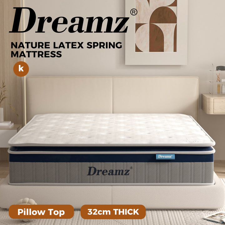 DreamZ Spring Mattress Pillow Top 7 Zone Pocket Spring Memory Foam 32CM King