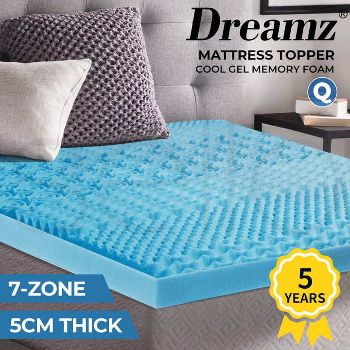 Dreamz 7-Zone Cool Gel Mattress Topper and Memory Foam - Levede