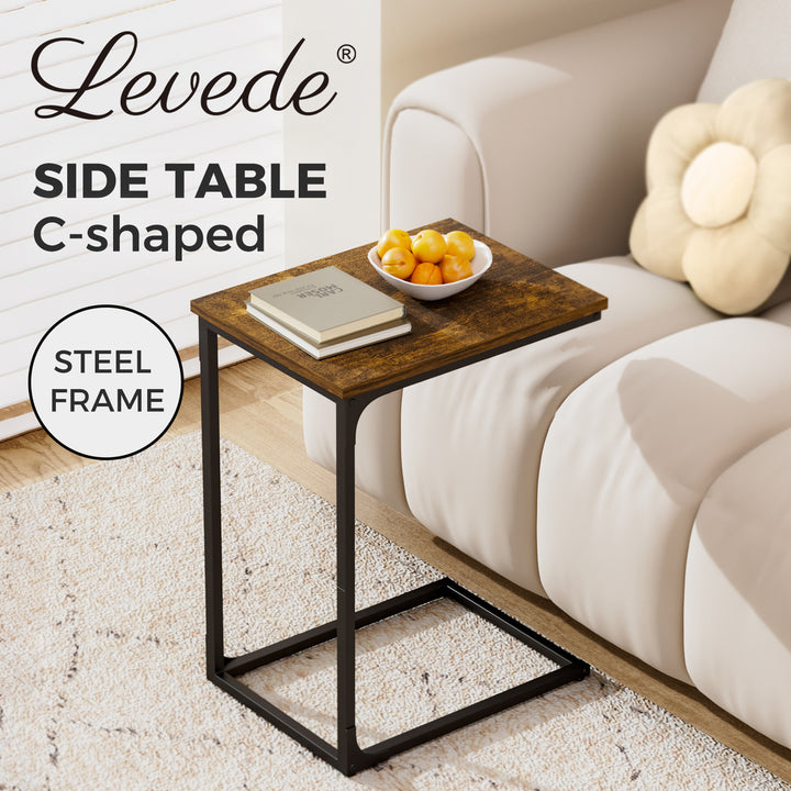 Levede C-shaped End Table Side Sofa Coffee Wood Overbed Laptop Table Industrial - Levede