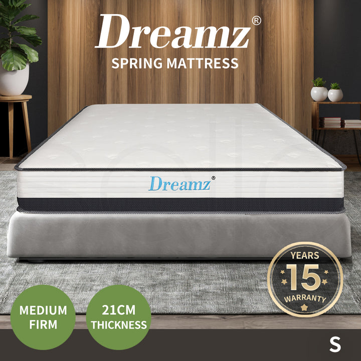 Dreamz Pocket Spring Mattress HD Foam Medium Firm Bedding Bed Top Single 21CM