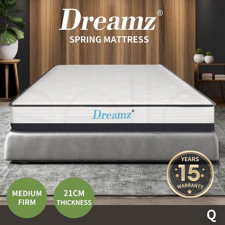 Dreamz Pocket Spring Mattress HD Foam Medium Firm Bedding Bed Top Queen 21CM