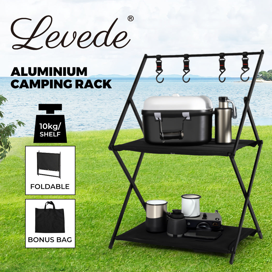 Levede Foldable Camping Storage Shelves with Hooks - Levede