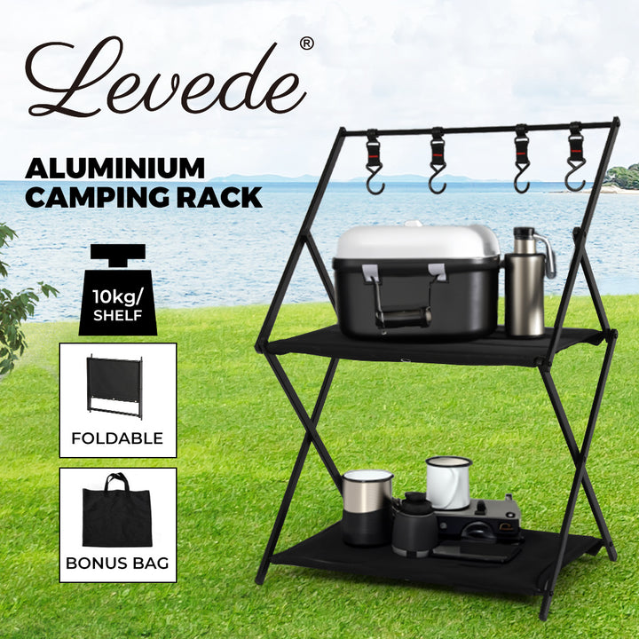 Levede Foldable Camping Storage Shelves with Hooks - Levede