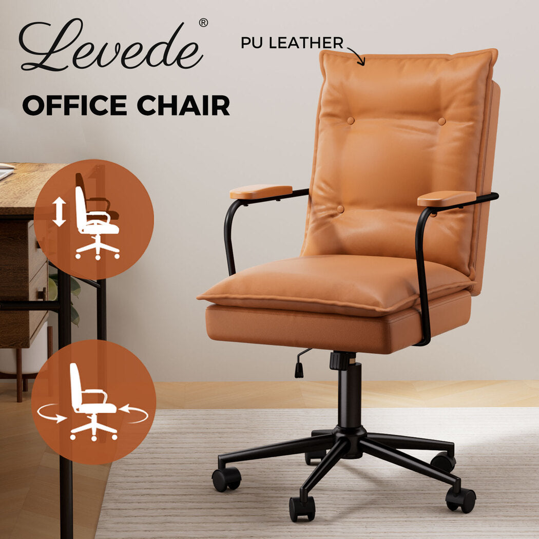 Levede Ergonomic Office Chair PU Executive Computer Adjustable Swivel Brown - Levede