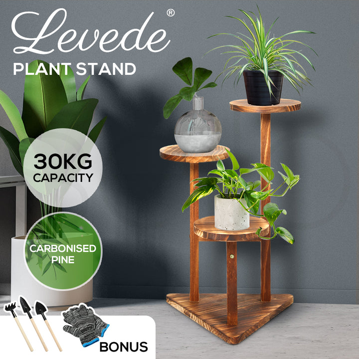 Levede 3-Tier Plant Stand Wooden with Wheels - Levede