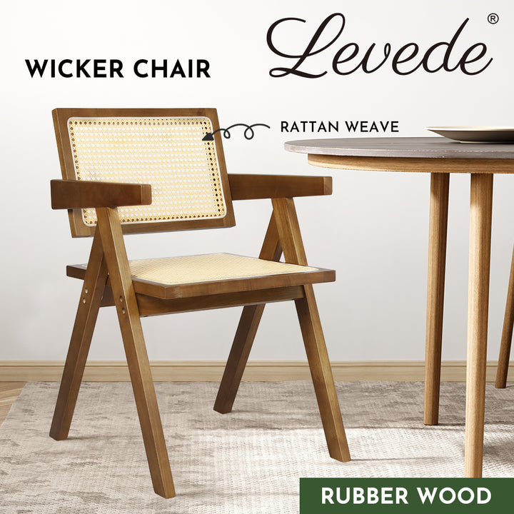 Levede 1x Walnut Wicker Armchair Dining Chair - Levede