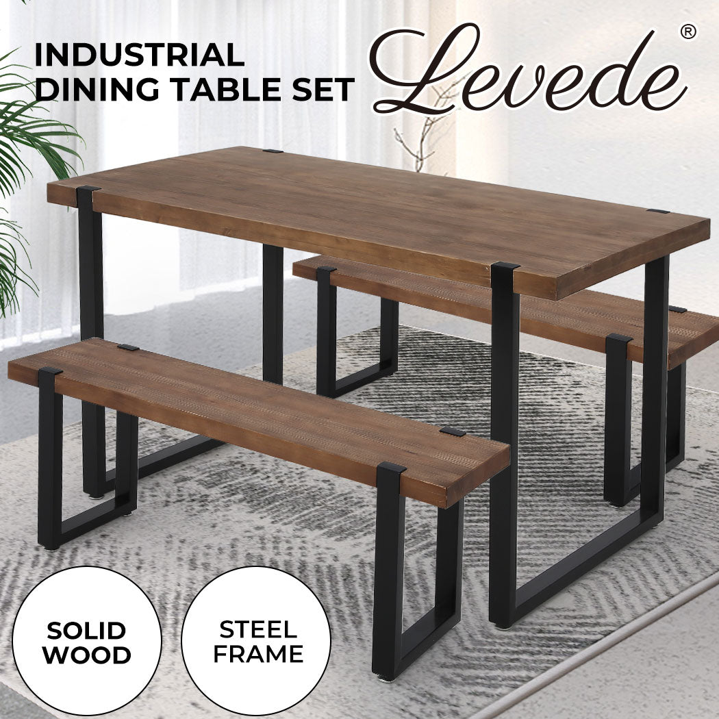 Levede Wooden Dining Set Table with Bench - Levede