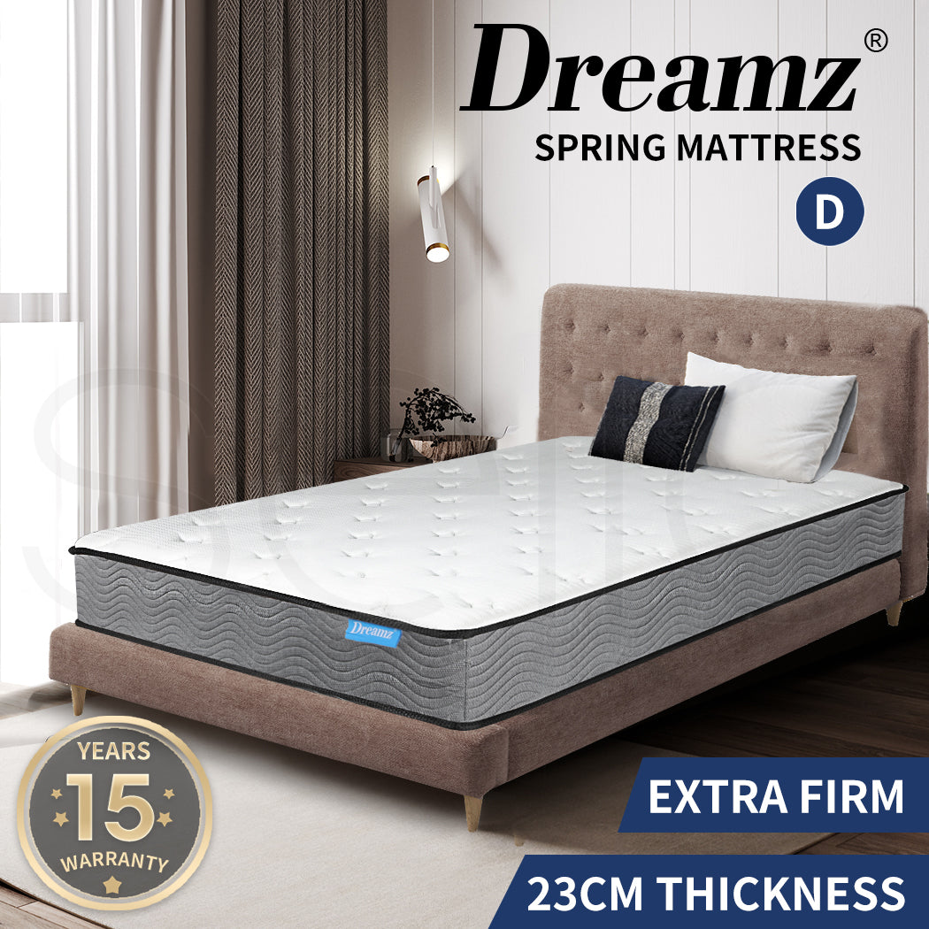 Dreamz Spring Mattress Pocket Bed Top Coil Sleep Foam Extra Firm Double 23CM