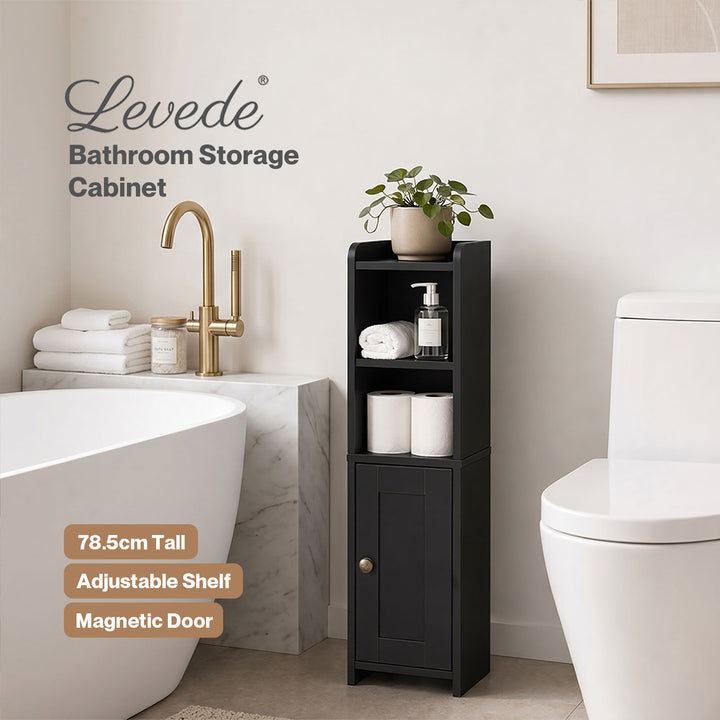 Levede Bathroom Cabinet Storage Slim Organiser Paper Holder Corner 78.5cm Black
