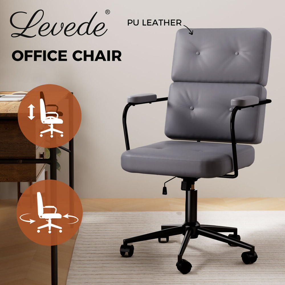 Levede Gaming Office Chair PU Ergonomic Executive Computer Seat Adjustable Grey - Levede