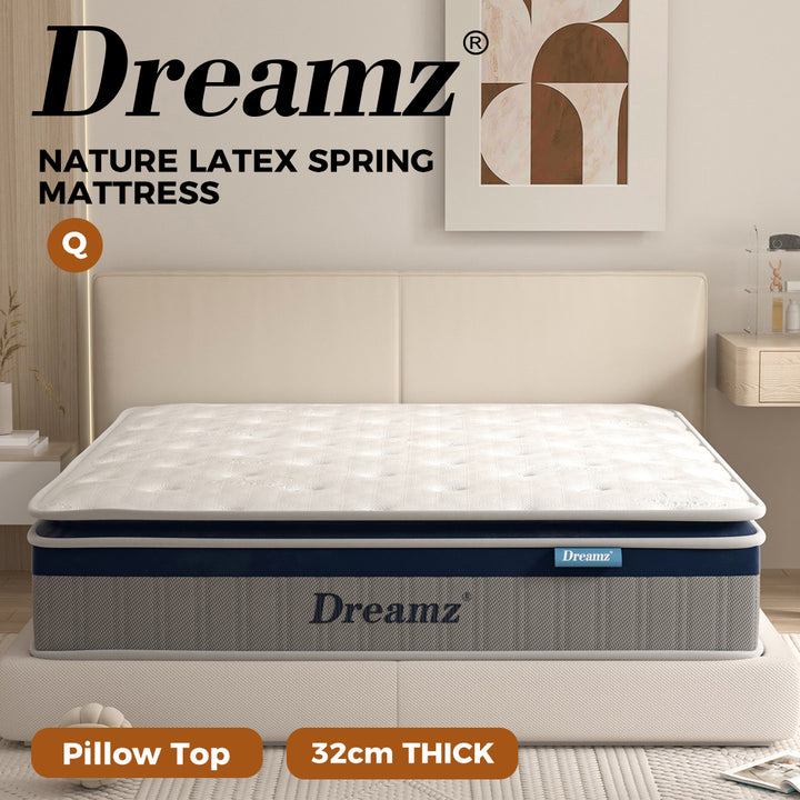 DreamZ Spring Mattress Pillow Top 7 Zone Pocket Spring Memory Foam 32CM Queen