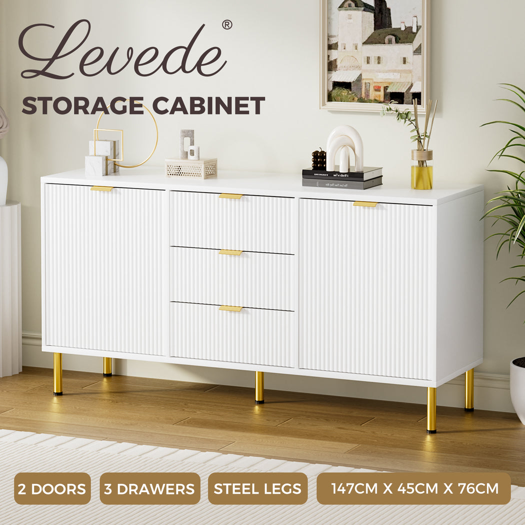 Levede Buffet Sideboard Pantry Cupboard Cabinet Storage Shelves 3 Drawer 2 Door - Levede