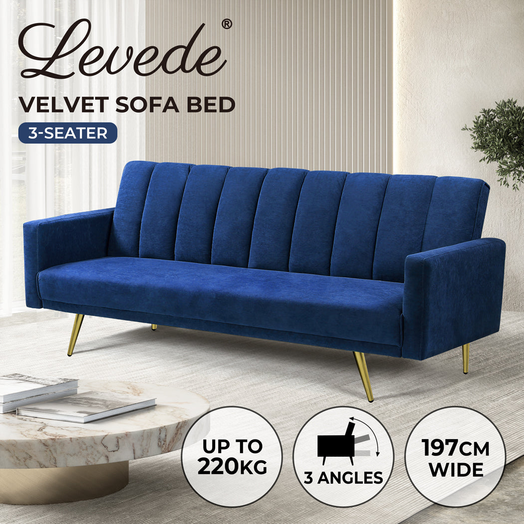 Levede Sofa Bed Convertible Velvet Lounge Recliner Couch Sleeper 3 Seater - Levede