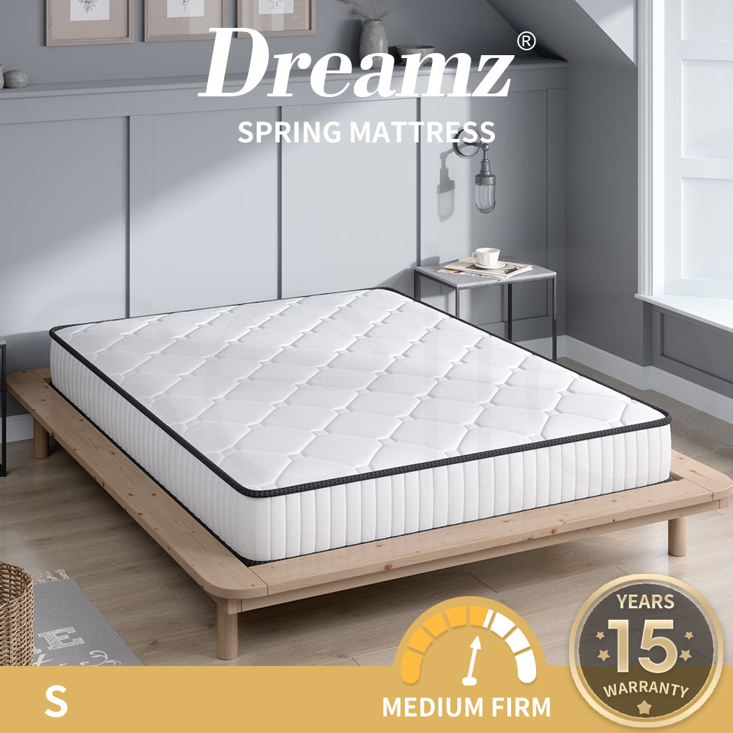 Dreamz Spring Mattress Bed Pocket Tight Top Foam Medium Firm Single Size 20CM