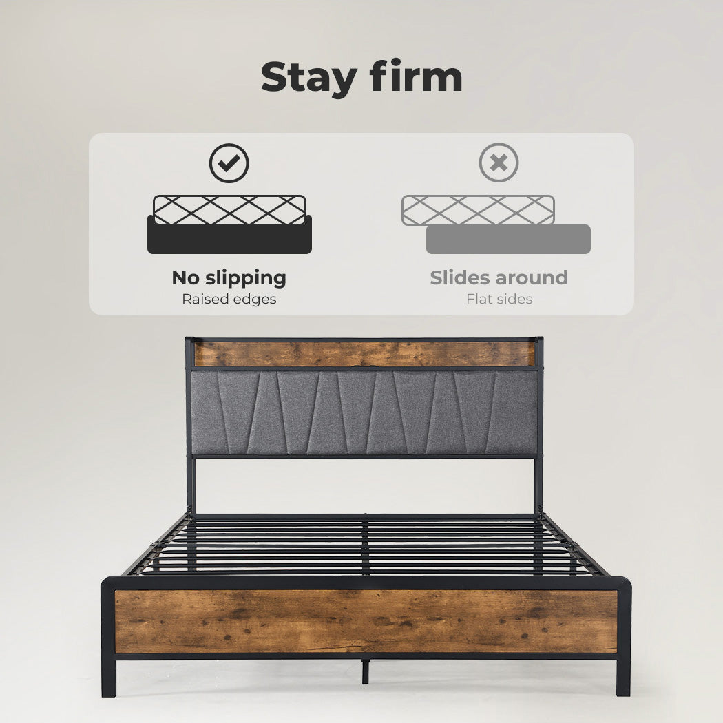 Industrial Bed Frame Headboard with non slipping raised edges