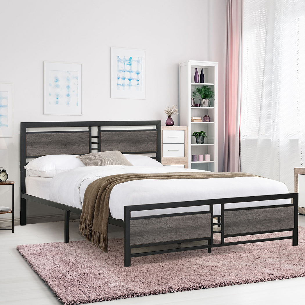 Industrial Queen Bed Frame in room