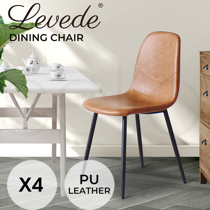 Levede 4x Dining Chairs Kitchen Eames Accent Chair Lounge Room Padded PU Leather