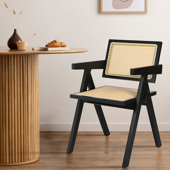 Levede Black Wicker Armchair beside the table 