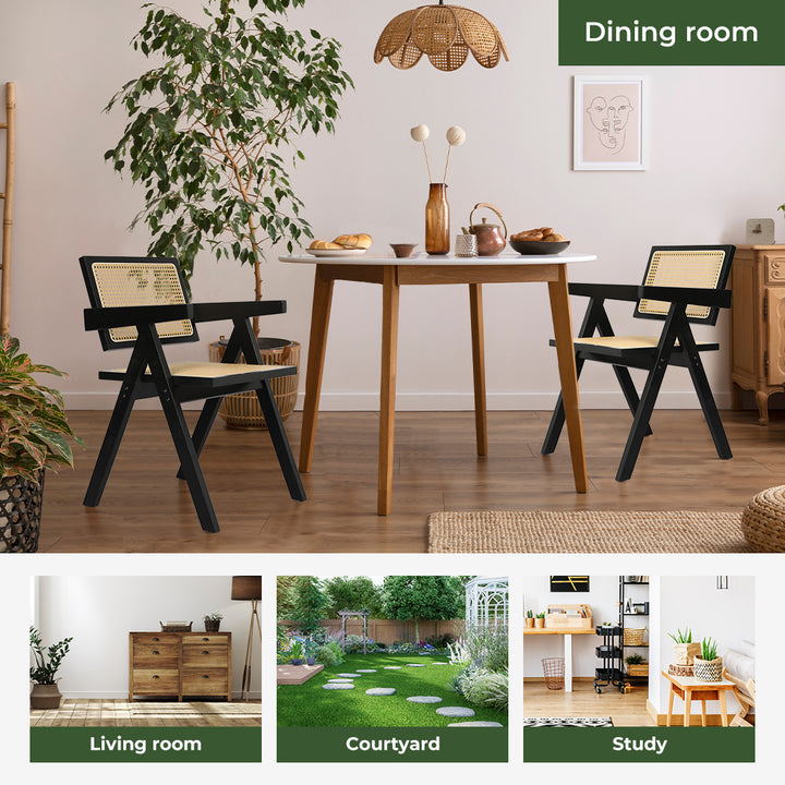 Levede Black Wicker Armchair with Dining table