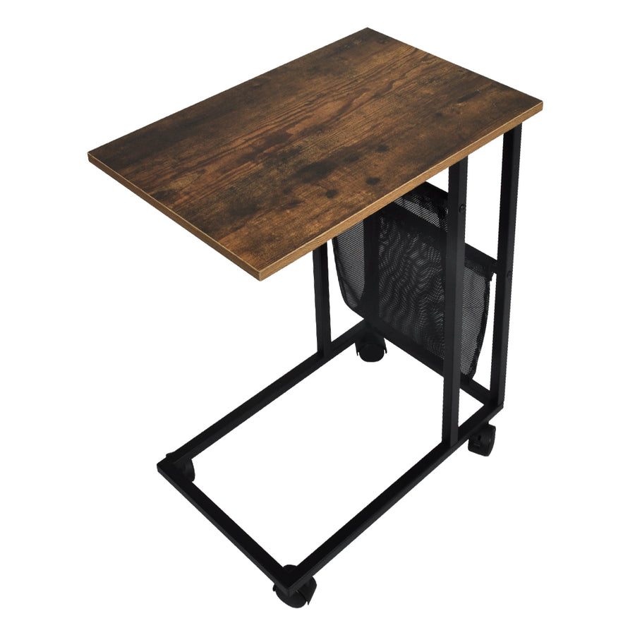 Levede C-Shaped End Side Table with Casters & Storage