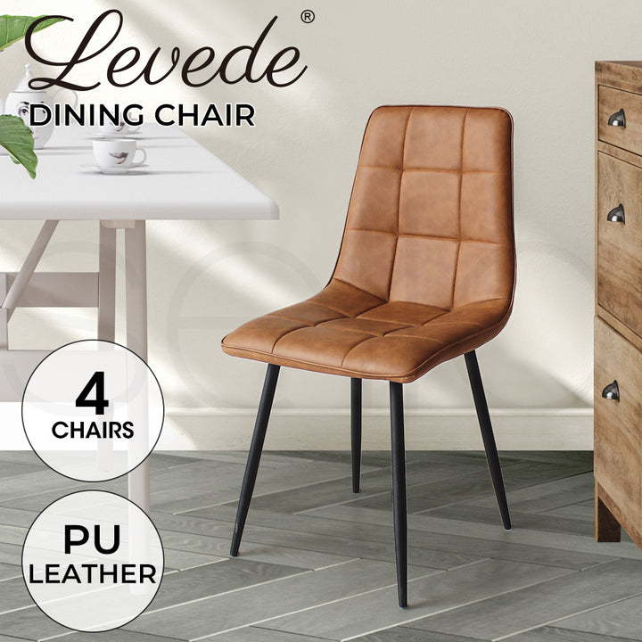 Levede 4x Dining Chairs Kitchen Chair Brown Faux Leather - Levede