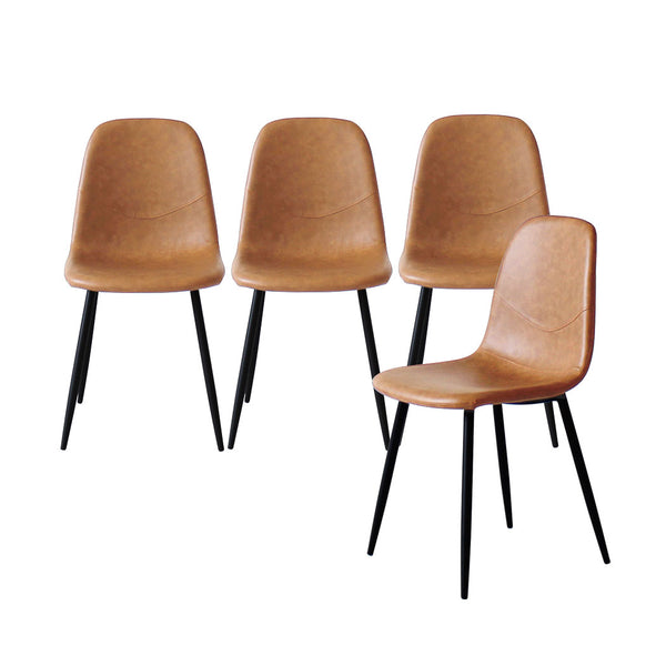 4x Dining Chairs Kitchen Chair Brown Faux Leather.
