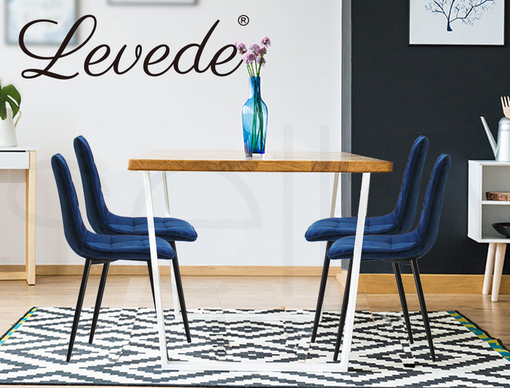 Levede 4x Dining Chairs Kitchen Velvet Blue - Levede