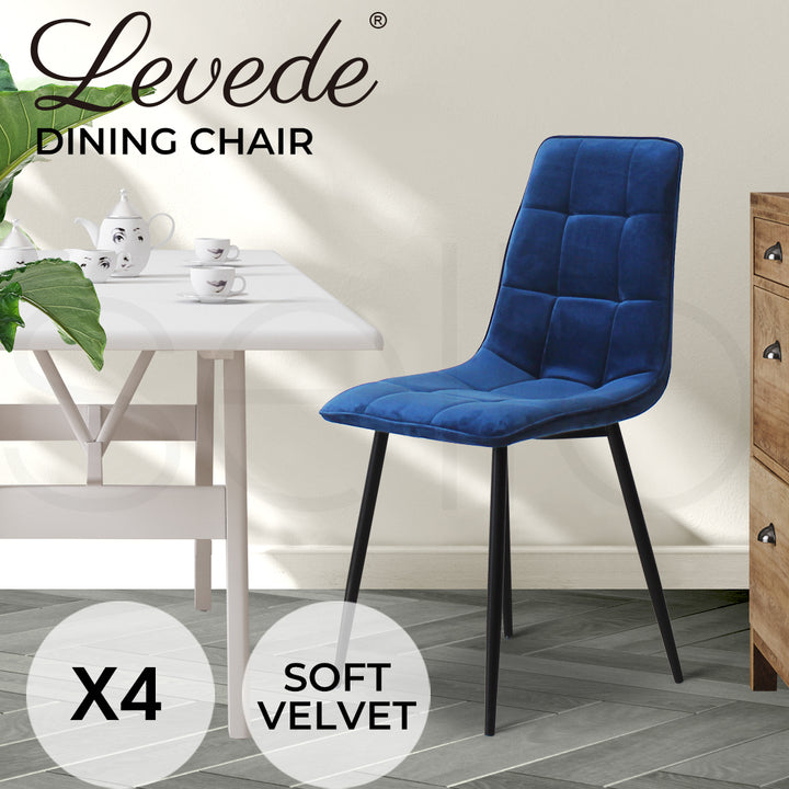 Levede 4x Dining Chairs Kitchen Velvet Blue - Levede