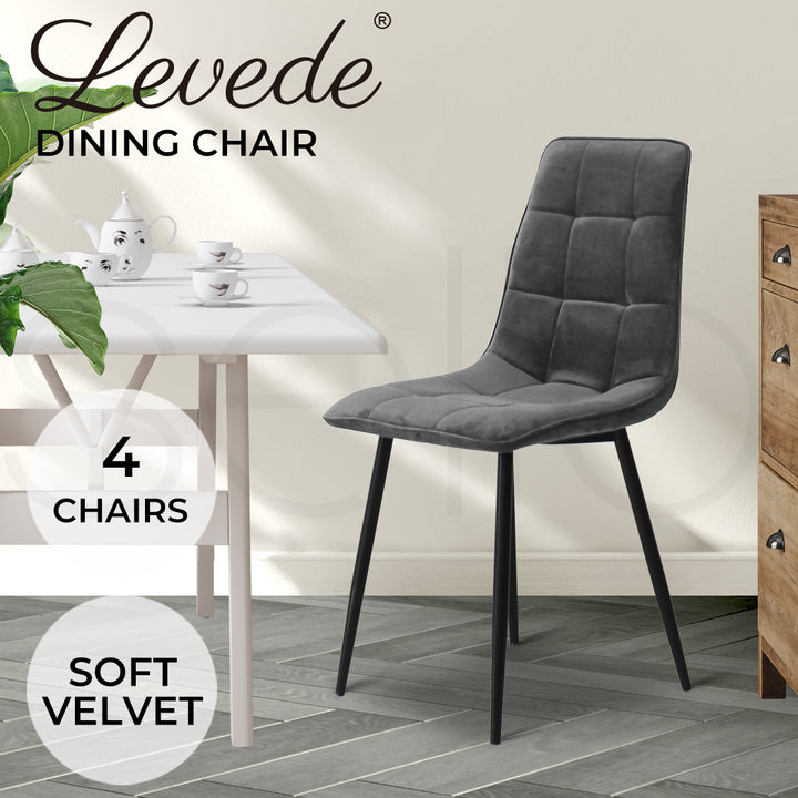 Levede 4x Dining Chairs Kitchen Velvet Grey - Levede