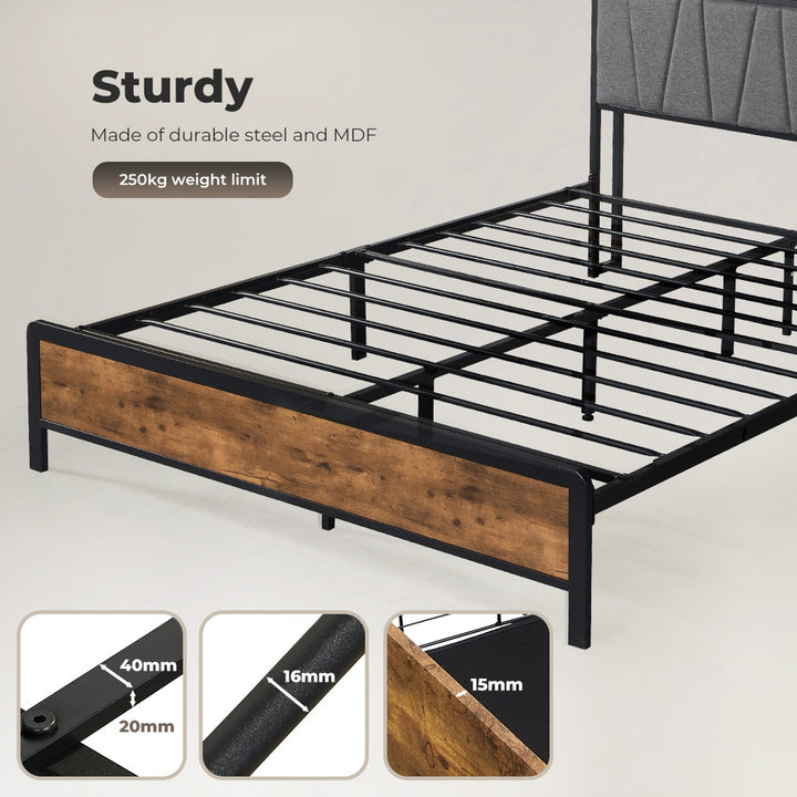 Levede Double Bed Frame Tufted Headboard with USB Charge 