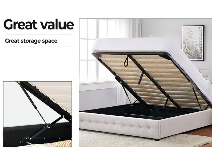 Levede Gas Lift Fabric Queen Bed Frame
